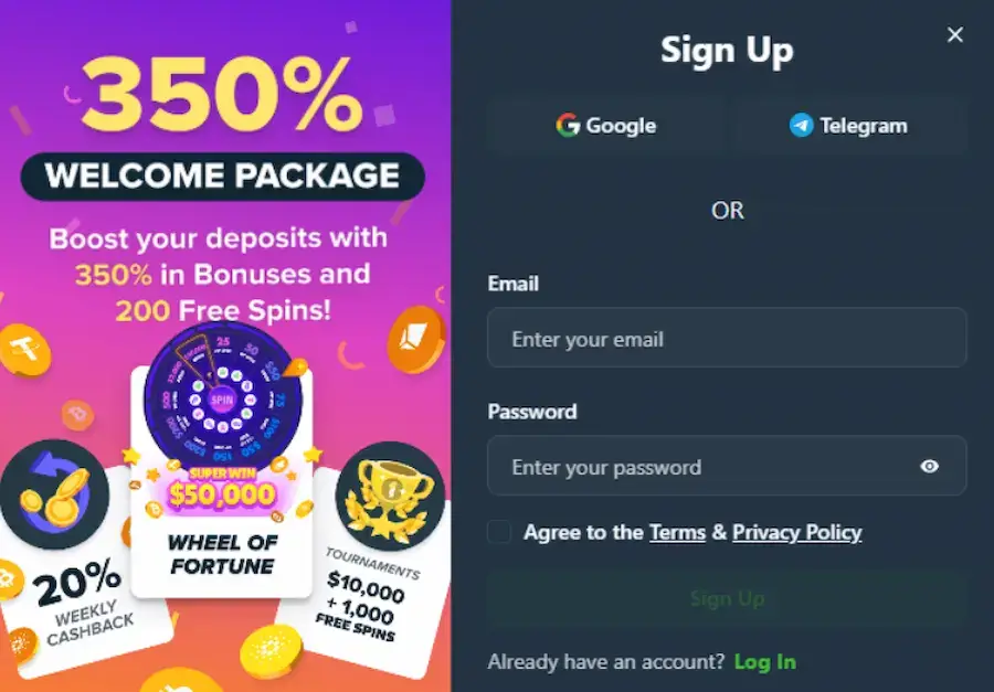 Sign up Wild.io.