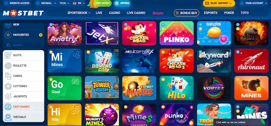 Arcade games at Mostbet.