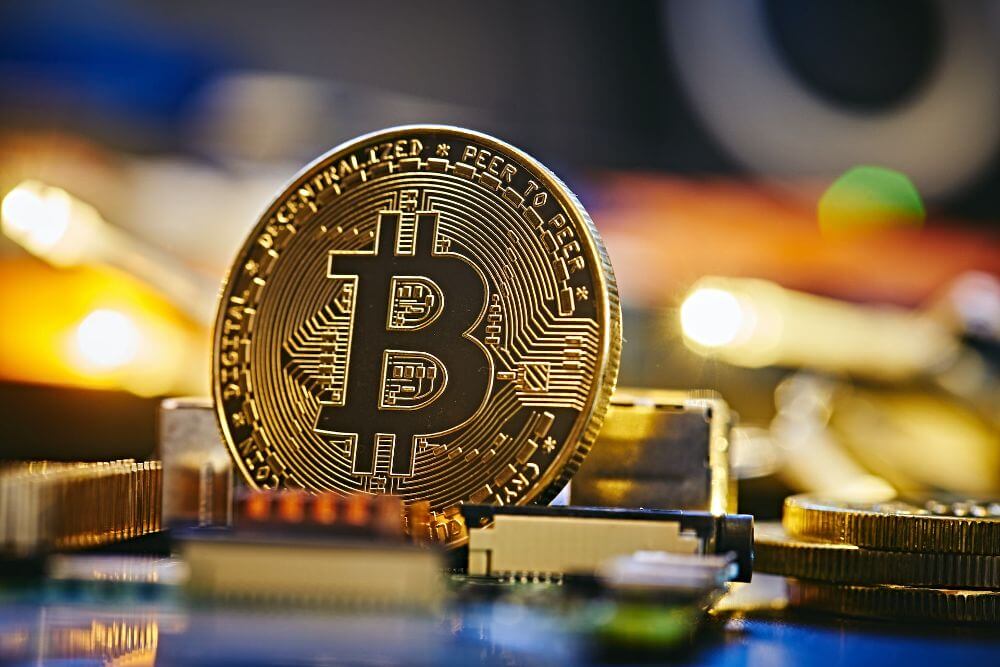 Bitcoin crypto represented as a real coin