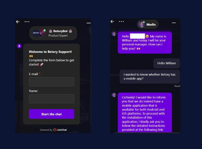 Betory customer support
