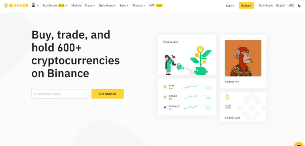 Binance home page screen