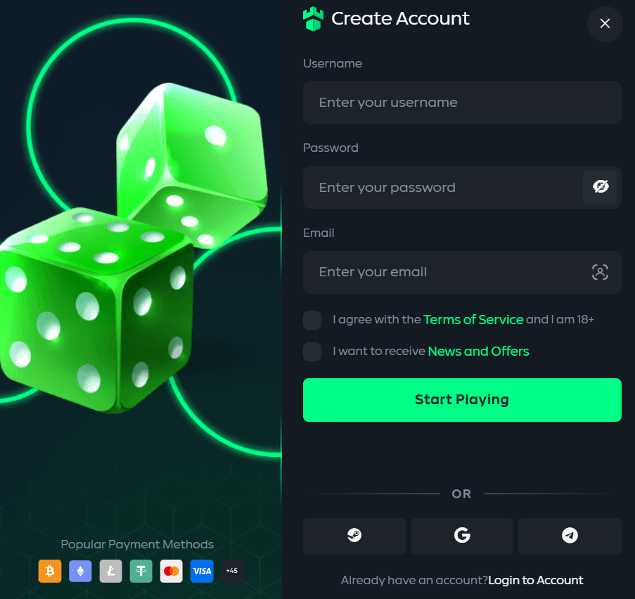 Gamdom sign up steps