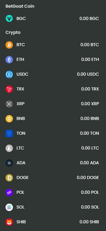 BetGoat cryptocurrencies