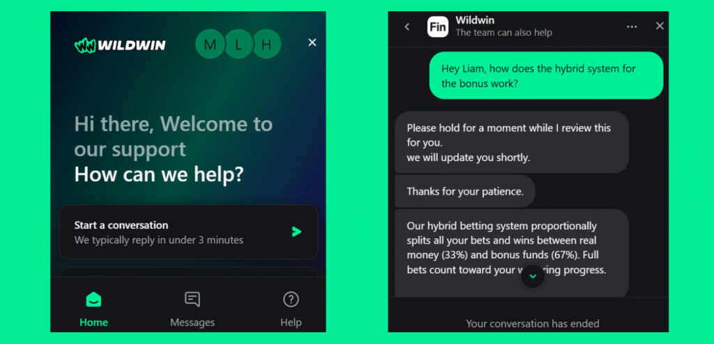 WildWin customer support