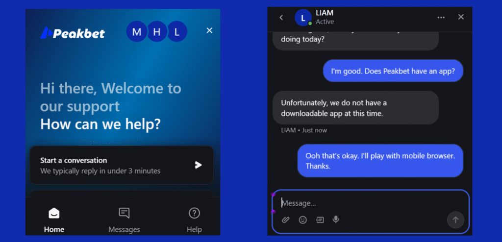 Peakbet customer support