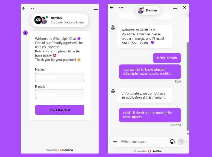 GlitchSpin customer support
