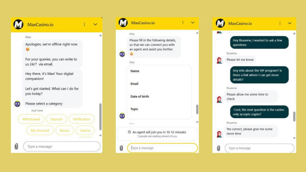Max Casino customer support