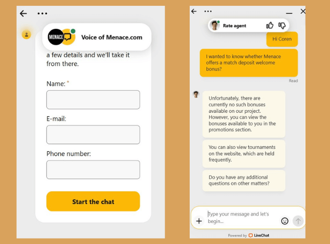 Menace casino customer support