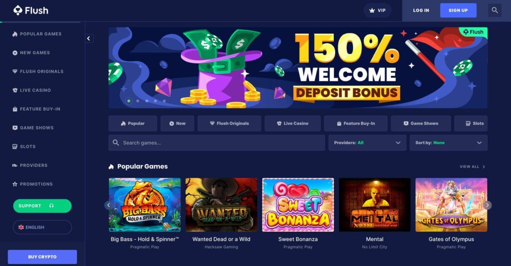 Flush Casino Homepage and Welcome Offer