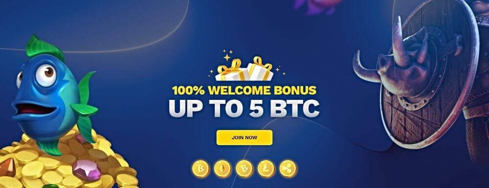 HiStakes crypto casino welcome bonus of 100% up to 5 BTC.
