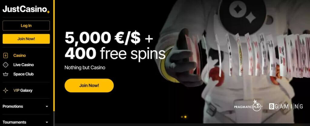 JustCasino homepage