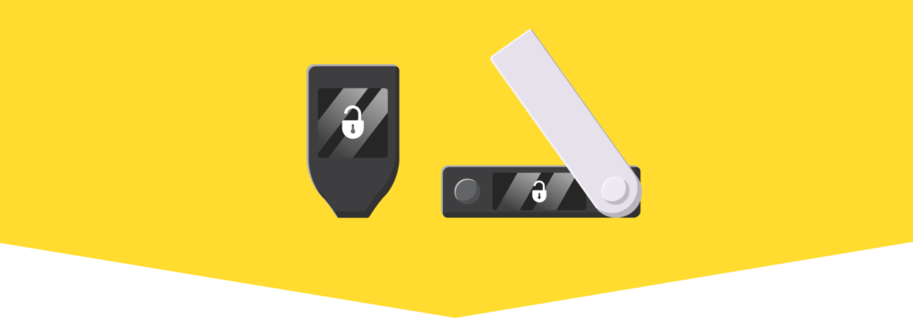 Illustration of Ledger and Trezor hardware crypto wallets