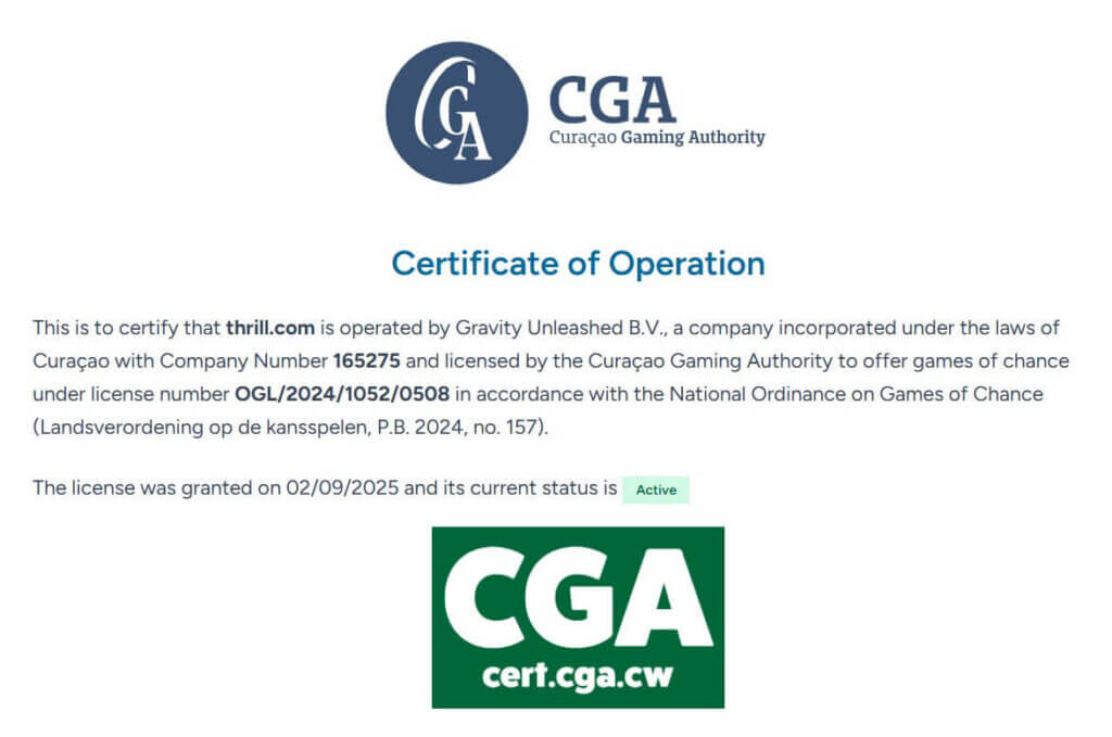 Thrill casino license