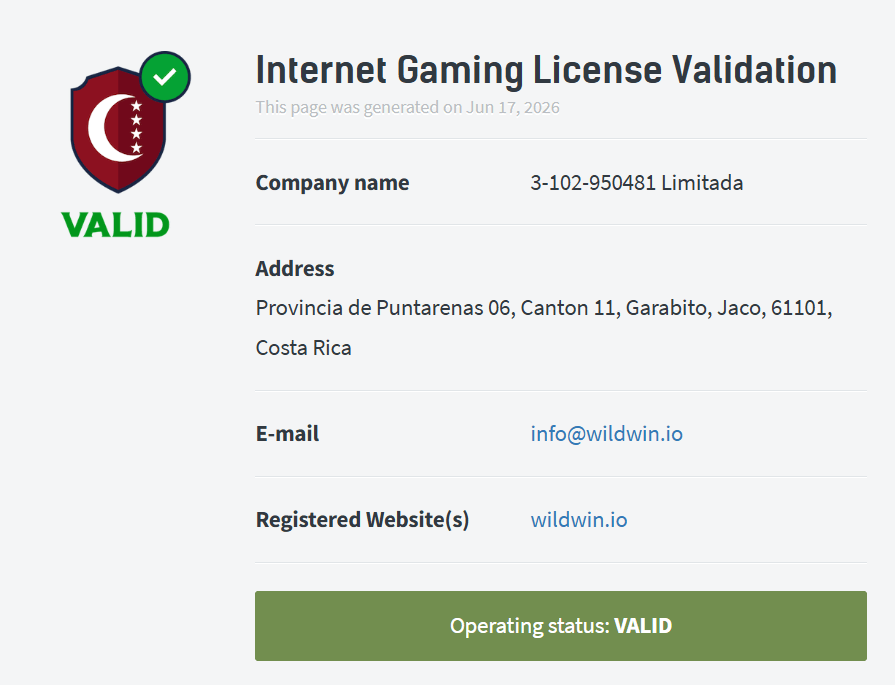 WildWin casino license