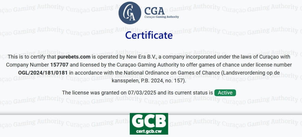 PureBets license