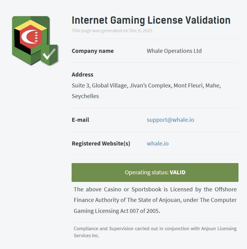 Whale casino license