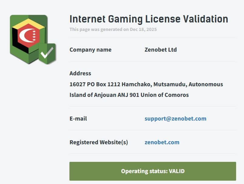 Zenobet license