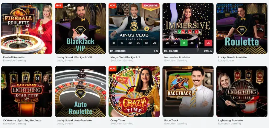 Live Casino Games at RealSpin Casino.