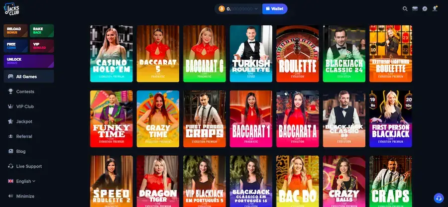 Live Casino at Jacks Club.