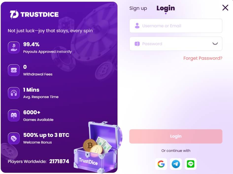 TrustDice login