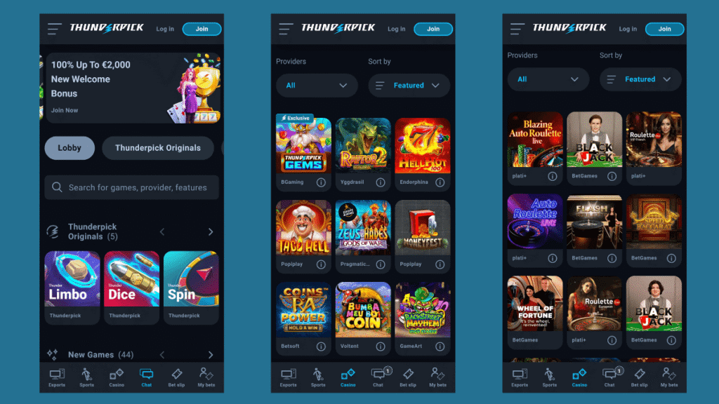 Thunderpick mobile interface