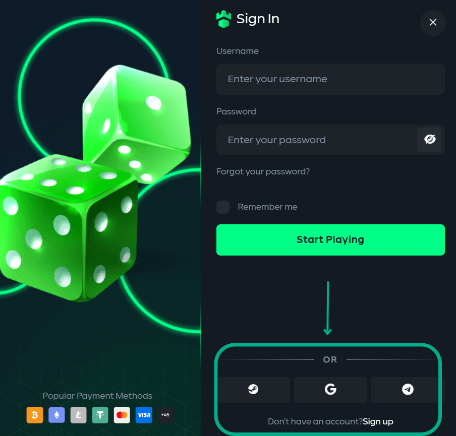 Gamdom sign in with personal accounts