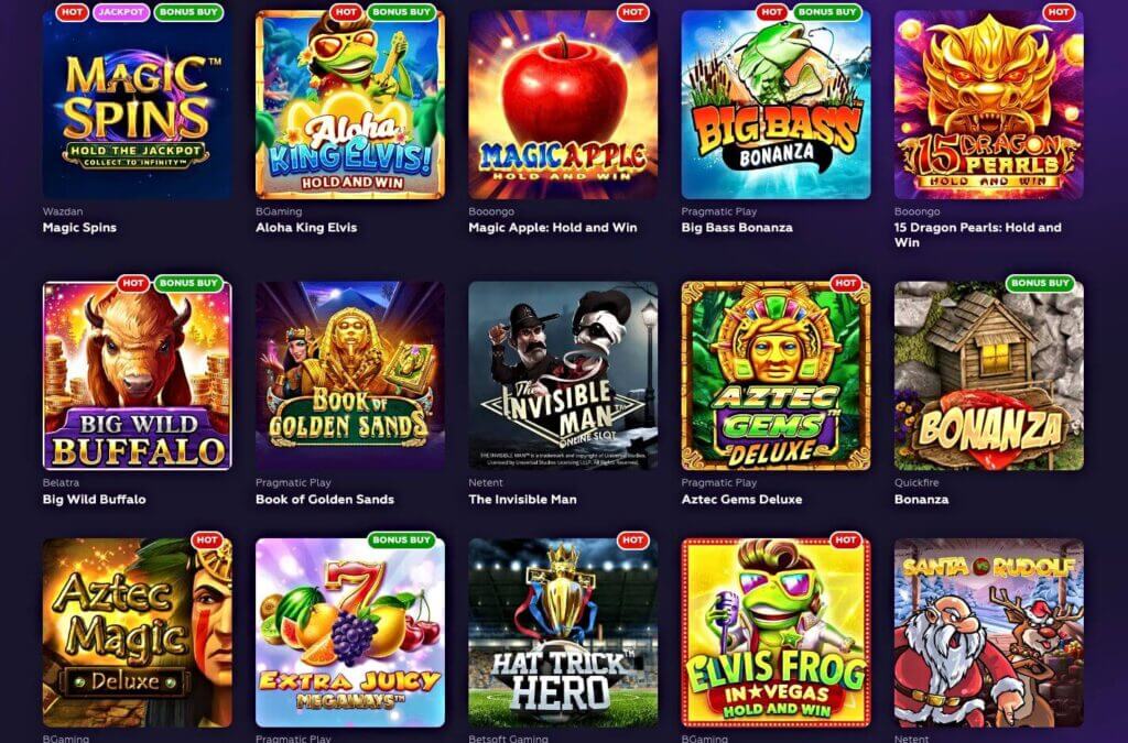 Some of the slot games available at Playfina crypto casino.