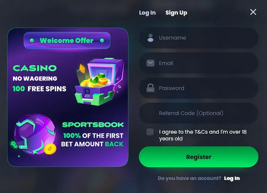 Registration at Jackbit.