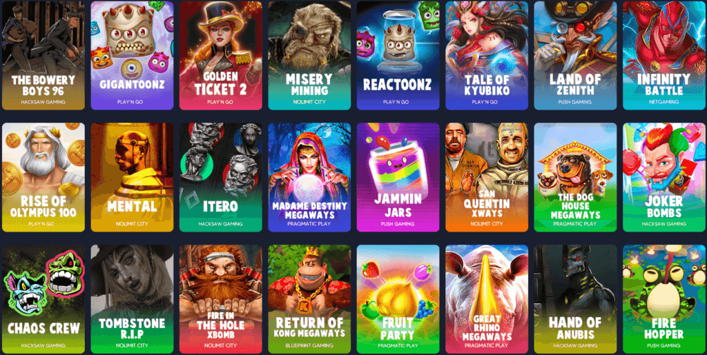 Some of the slots available at K8.io crypto casino