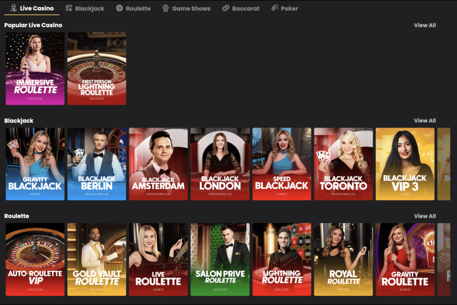 Live casino games at Lucky Block 