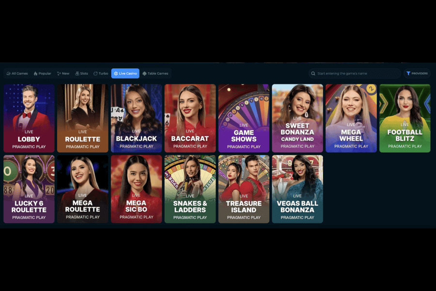 Live Casino Games section at Luckiest review