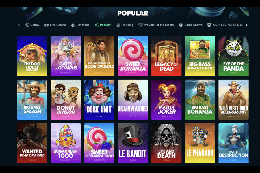 Popular games at Mega Dice Casino