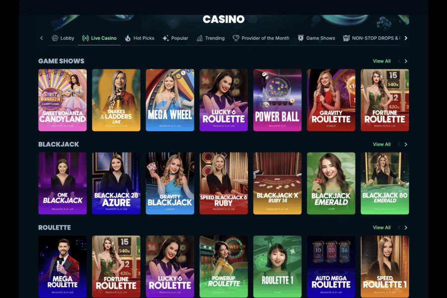 Live casino games at Mega Dice Casino