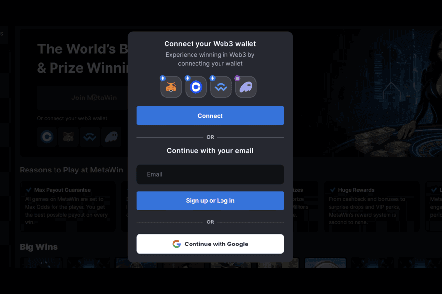 How to open an account explained in MetaWin casino review