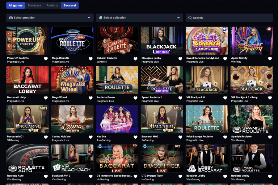 Live casino games at Betflare