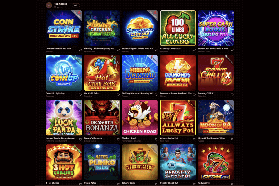 Top Games listed at Roman Casino Review