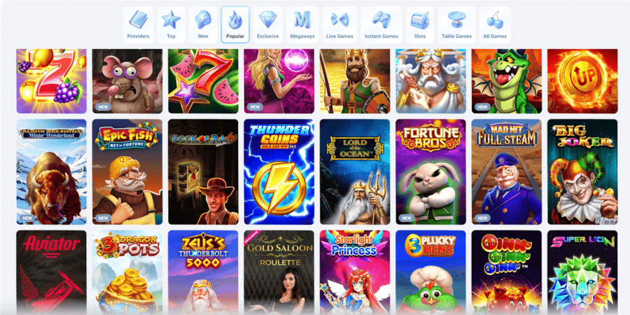 Popular casino games listed at Beteum Casino review