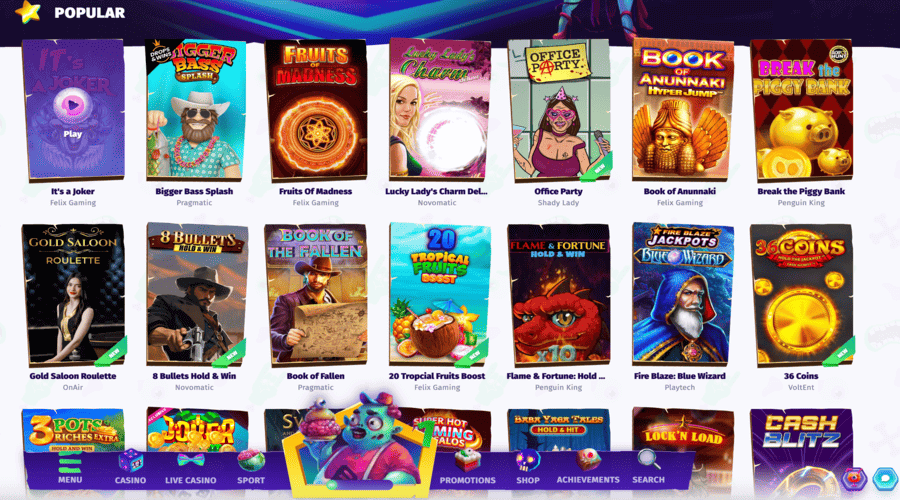 Popular casino games listed at Casombie Casino review