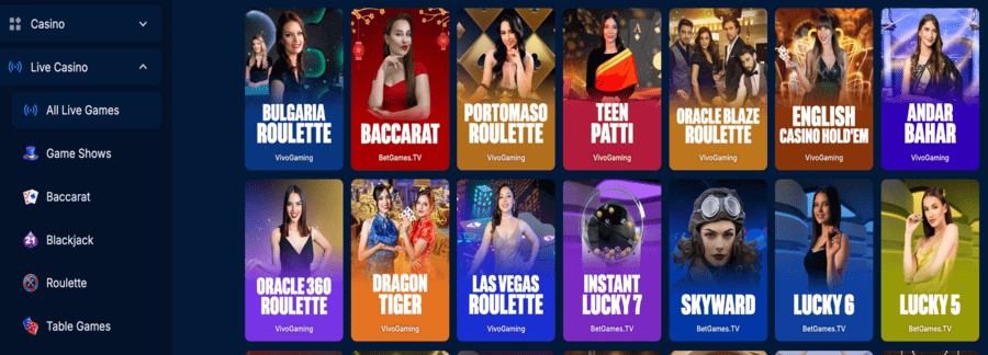 Live casino games at OnlyWin Casino