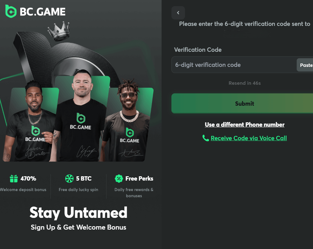 BC.Game Sign In One-time Code Verification