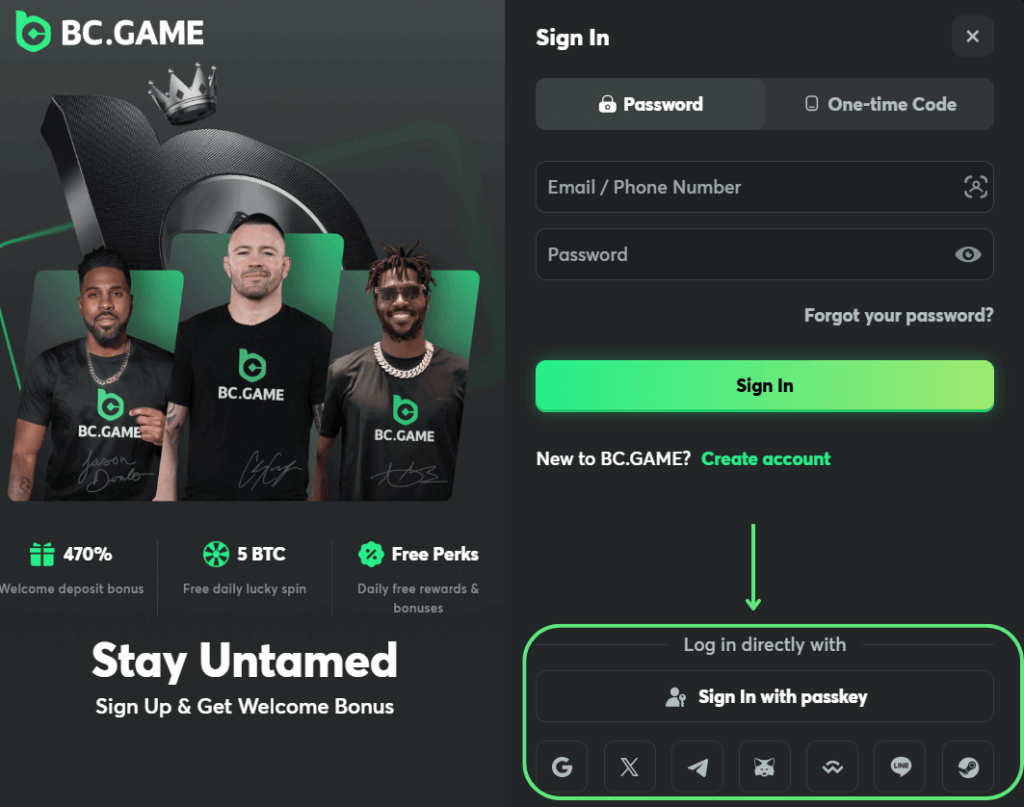 BC.Game Sign In Using Other Accounts