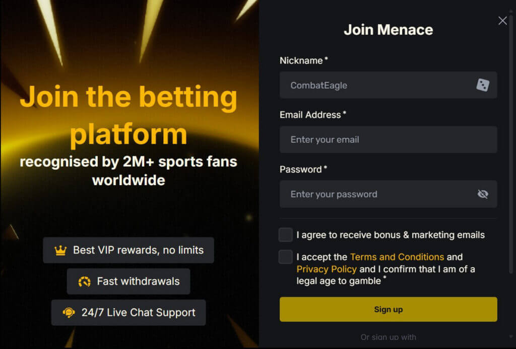 Menace casino signup