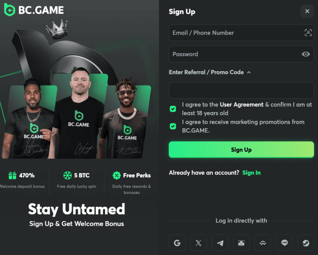 BC.Game Sign Up Steps
