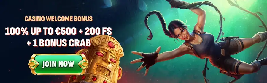 Welcome Bonus up to €500 + 200 FS + 1 Bonus Crab at Larabet.