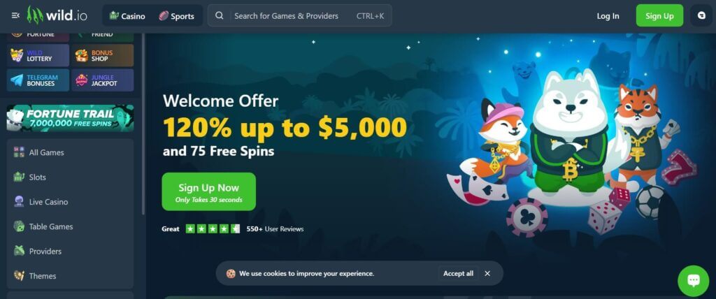 Wild.io casino homepage