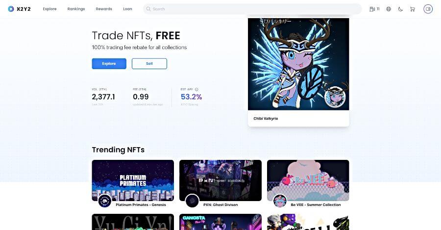 Screenshot of X2Y2 NFT marketplace homepage