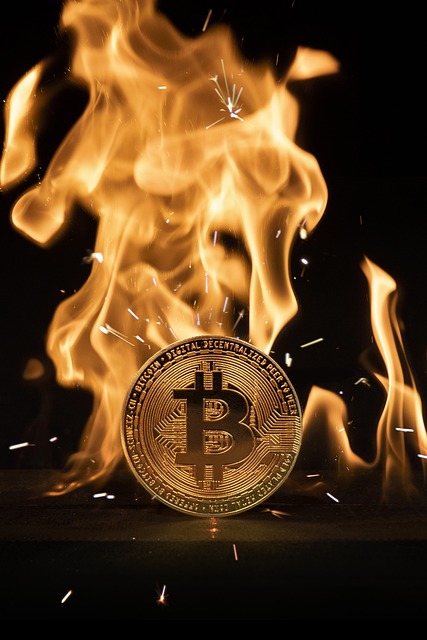 Bitcoin coin in flames