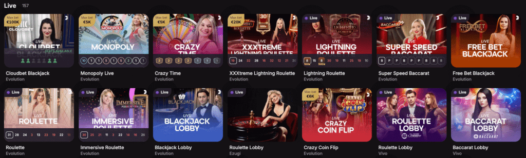 live casino games at cloudbet