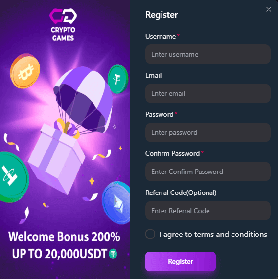crypto-games registration