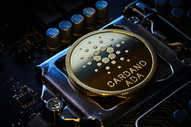 Cardano ADA crypto, represented by a physical coin.